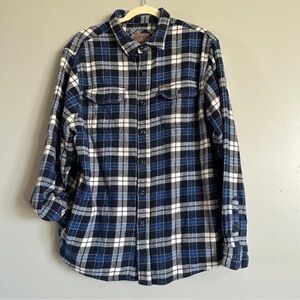 Orvis Flannel Shacket Plaid Men's Large Pockets 100% Cotton Blue Shirt Jacket